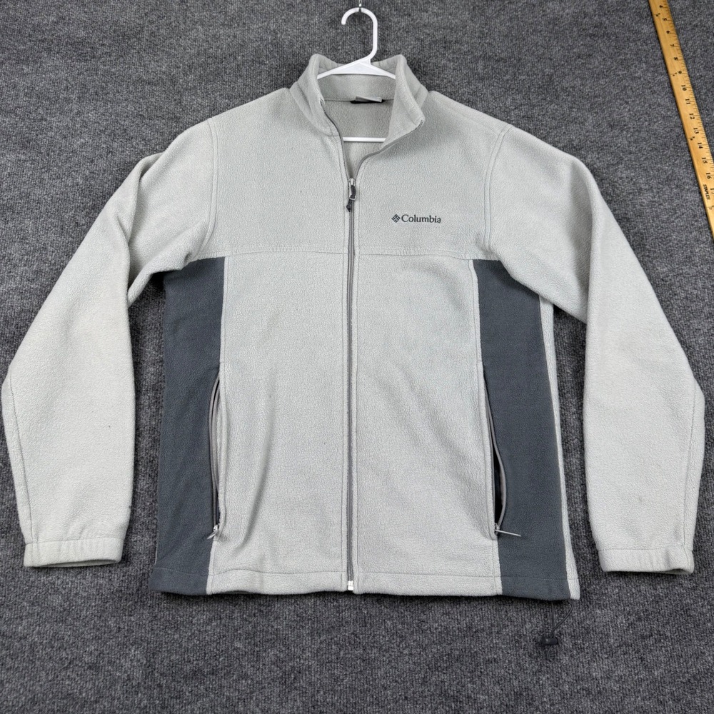 Columbia Mens Gray Full Zip Fleece Jacket Colorblock Mock Neck Size Medium